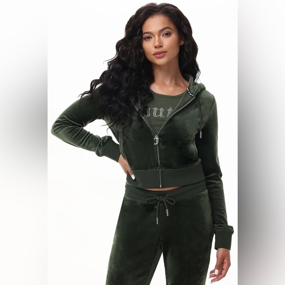 ❤️JUICY COUTURE SIGNATURE Y2K BEDAZZLED OB BLING VELOUR ZIP-UP HOODIE NWT 119.00 - Picture 3 of 7